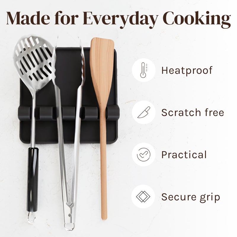 Cooler Kitchen Black Silicone Spoon Rest for Stove Top with Drip Pad (Two Pack) - Heat-Resistant, BPA-Free Utensil Rest & Spoon Holder for Kitchen Counter - Grill Utensil Holder for Spatulas - Image 5